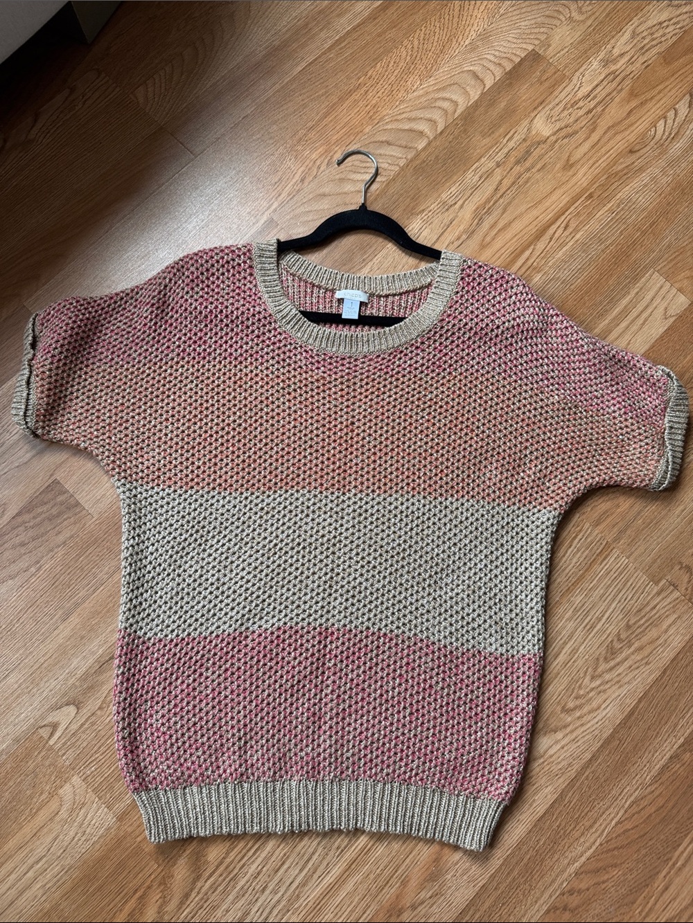 Chico's Pink and Beige Short-Sleeve Knit Top, size 1
